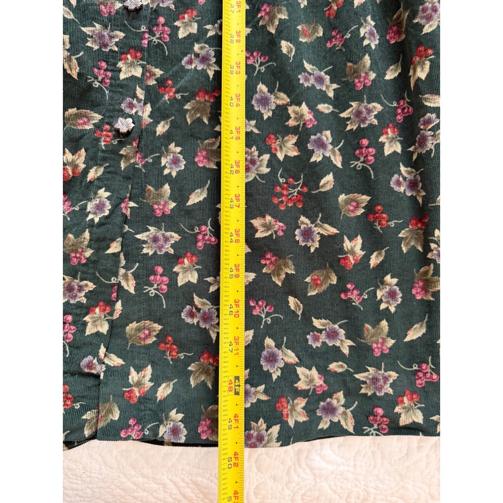 Vintage Susan Bristol Floral Pinwale Corduroy Maxi Dress Green Drop Waist 12 - Picture 12 of 16